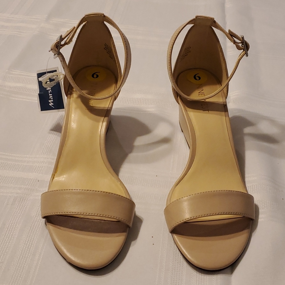 Nine West ankle strap cream wedge